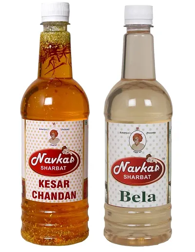Navkar Kesar Chandan|Saffron Sandalwood  Bela|Jasmine Flower Syrup Sharbat Pack Of 2 (750 ml Each)