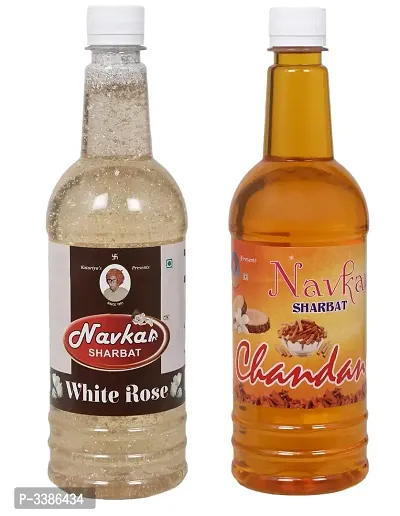 Navkar White Rose  Chandan|Sandalwood Syrup Sharbat Pack Of 2 (750 ml Each)-thumb0