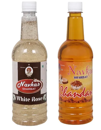 Navkar White Rose  Chandan|Sandalwood Syrup Sharbat Pack Of 2 (750 ml Each)
