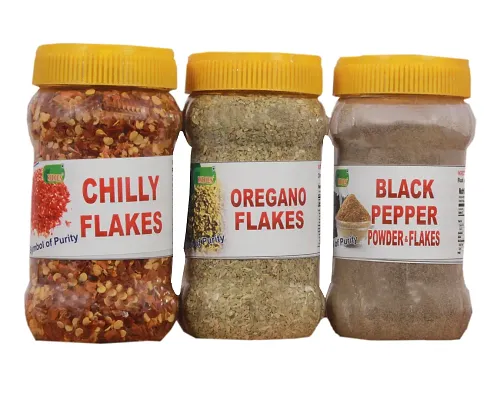 Ridies Combo of Red Chilly Flakes ,100g + Oregano Flakes ,100g + Black Peppper Flakes (Kali Mirchi) ,100g
