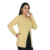Trendy Golden Woolen Six Fancy Button Hand Work Cardigan For Women-thumb2