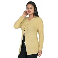 Trendy Golden Woolen Six Fancy Button Hand Work Cardigan For Women-thumb3