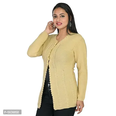 Trendy Golden Woolen Six Fancy Button Hand Work Cardigan For Women-thumb4