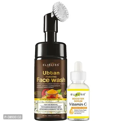 Elibliss Ubtan Face Wash with 30x Vitamin C Serum for Skin Brightening and Glow