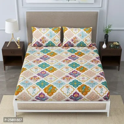 Beautiful Cotton Printed Double Bedsheet With 2 Pillow Covers-thumb0