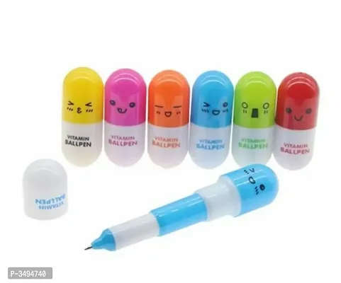 6 Pcs Cute Smiling Face Mini Capsule Ball pen Office School Supplies (PACK OF 6)-thumb0