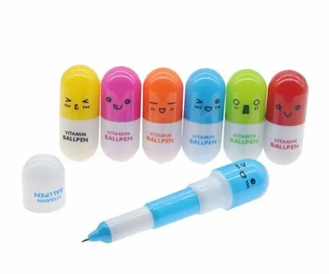 6 Pcs Cute Smiling Face Mini Capsule Ball pen Office School Supplies (PACK OF 6)