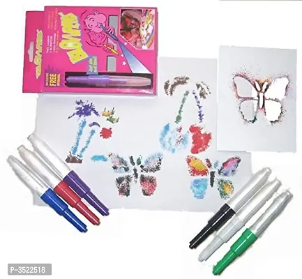 6pc Color Spray Blow Pens Magic Blow pens with 3 Stencils-thumb0