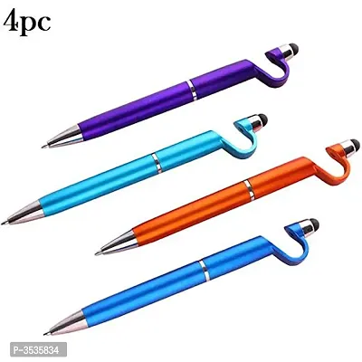 4pcs 3 in 1 multi-function anti-metal texture rotating ballpoint pen Creative mobile phone stand stylus ballpoint pen(Assorted Colors)