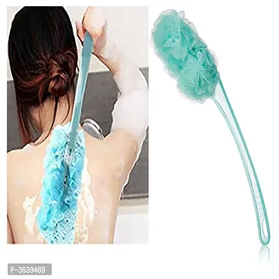 Long Handle Bath Body Brush Loofah Sponge Nylon Mesh Scrubber Shower Pouf for Men and Women, Pack of 1 (Plastic) random color  design