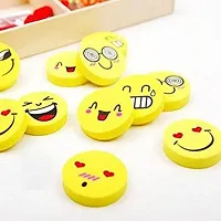 Lovely Happy Funny Smiley Erasers / Rubber Birthday Return Gifts for Kids (Pack of 16 Pcs Erasers / 4 Packets) Non-Toxic Eraser  (Set of 4, Yellow)-thumb1