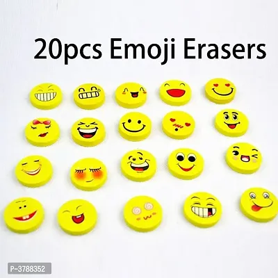 20Pcs Emoji Shaped Rubber Pencil Eraser Students Kids Stationery Toys School-thumb0