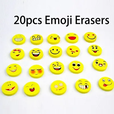 20Pcs Emoji Shaped Rubber Pencil Eraser Students Kids Stationery Toys School