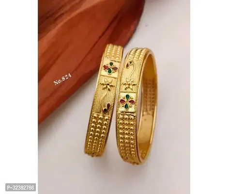 Elegant Golden Alloy  Bangles For Women Pack Of 2-thumb0