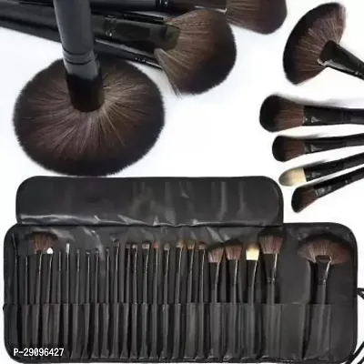 Soft Bristle Makeup Brush Set With Pu Leather Case - Black, 24 Pieces, 24 In 1 Makeup Brush (Black)-thumb0