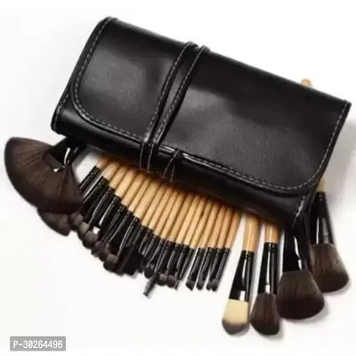 Makeup Brushes Jade Black with Leather Pouch - Set of 24 Pieces