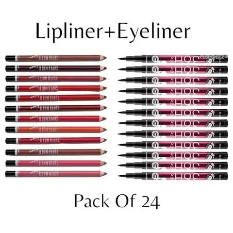 36h Waterproof Eyeliner With Super Matte Lipliner(Multicolor) 24pcs