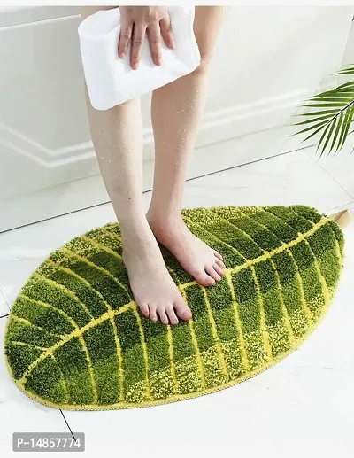 Microfiber Micro-Poly Shaggy Banana Leaf Shape Door Mat (Green, 16x 32 inch)-thumb0