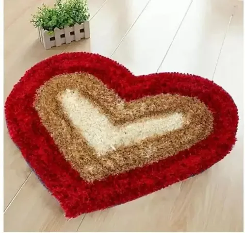 YUKU Soft Silky Non-Slip Heart Shape Shaggy Carpet Runner, Mats for | Bedroom | Living Room | Floor | Home Decoration (red)