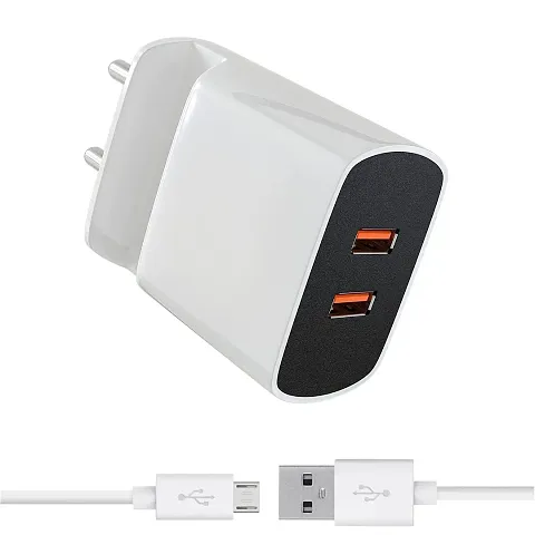 Dual Port Charger for Leagoo S11 / S11 Charger Original Adapter Like Wall Charger with Inbuilt Mobile Stand | Mobile Charger | Fast Charger | Android USB Charger With 1 Meter USB Type C Charging Data Cable (3.4 Amp, TS, White)