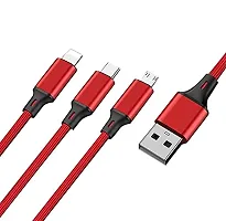 USB Phone Cable Red Multi Charging Cable 3 in 1 Nylon Braided Multi USB Cable Multiple Charger Fast Charging Cord Compatible with Most Smart Phones  Pads -1.2meter-thumb1