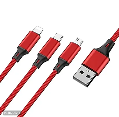 USB Phone Cable Red Multi Charging Cable 3 in 1 Nylon Braided Multi USB Cable Multiple Charger Fast Charging Cord Compatible with Most Smart Phones  Pads -1.2meter-thumb2