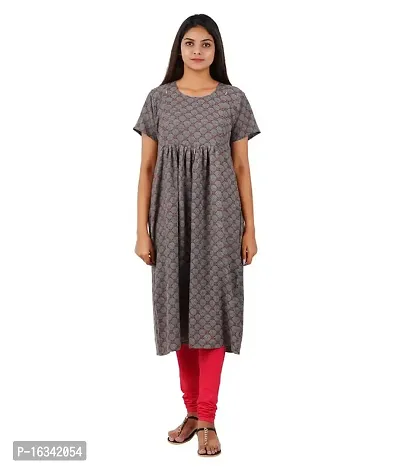 RibNee Women Printed Straight Maternity Dress Feeding Kurtis for Women with Concealed Nursing Zip for Breastfeeding  Pregnancy-(Grey) L-thumb5