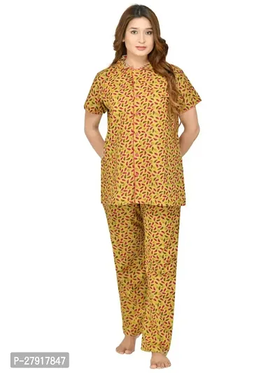 RibNee Night Suit Brown Printed Cotton Top and Pajama Set For Women-thumb0