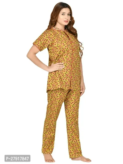 RibNee Night Suit Brown Printed Cotton Top and Pajama Set For Women-thumb2