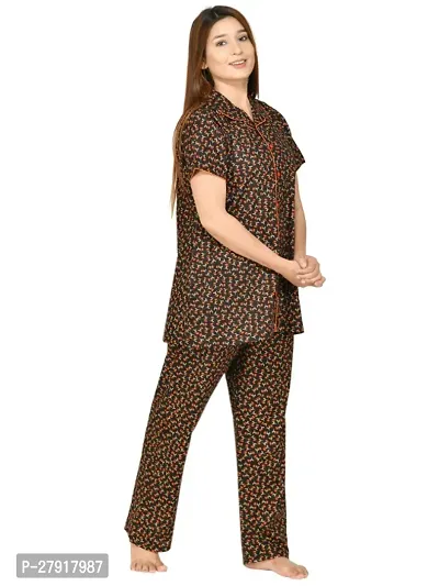 RibNee Night Suit Orange Printed Cotton Top and Pajama Set For Women-thumb2