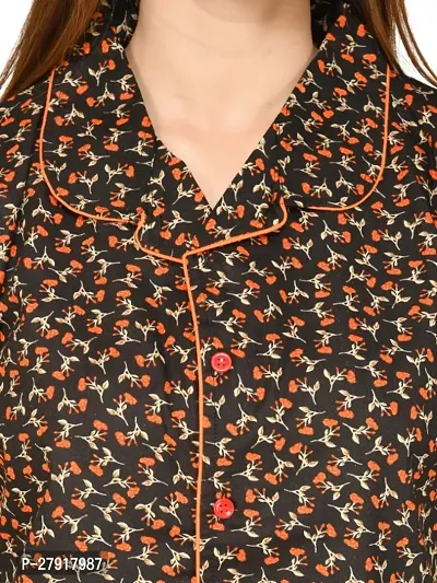 RibNee Night Suit Orange Printed Cotton Top and Pajama Set For Women-thumb3