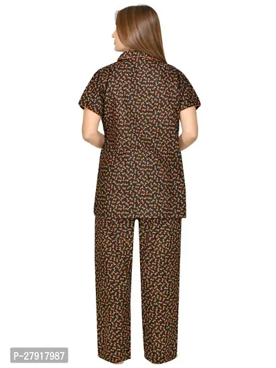 RibNee Night Suit Orange Printed Cotton Top and Pajama Set For Women-thumb4