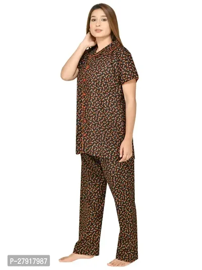 RibNee Night Suit Orange Printed Cotton Top and Pajama Set For Women-thumb5