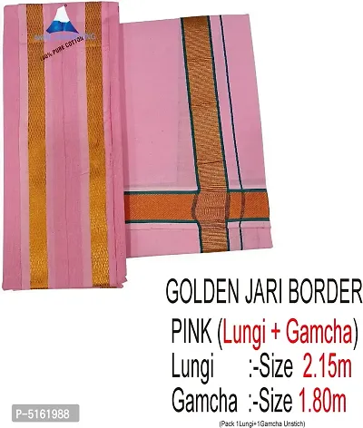 Golden Jari Border Pink (Lungi _Gamcha)