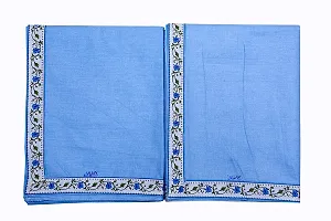 Blue Cotton Bordered 2 Single Bedsheet Only-thumb1