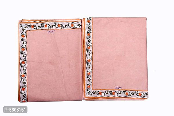 Peach Cotton Bordered 2 Single Bedsheet Only-thumb3