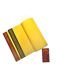 ABHIKRAM 100% Pure Cotton Lungi for Men Stylish, Soft and Comfortable Border Design 2.15 METER (Yellow)-thumb1