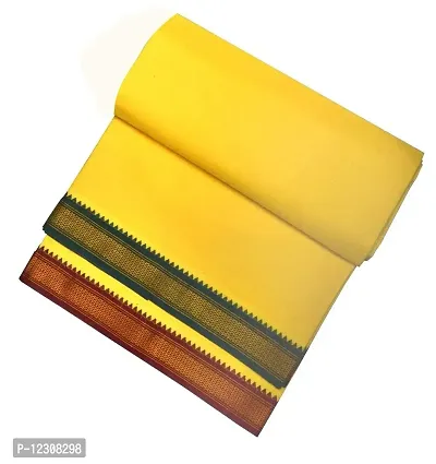 ABHIKRAM 100% Pure Cotton Lungi for Men Stylish, Soft and Comfortable Border Design 2.15 METER (Yellow)-thumb0