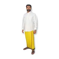 ABHIKRAM 100% Pure Cotton Lungi for Men Stylish, Soft and Comfortable Border Design 2.15 METER (Yellow)-thumb4