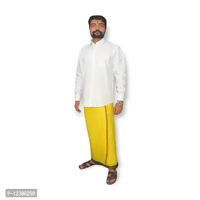 ABHIKRAM 100% Pure Cotton Lungi for Men Stylish, Soft and Comfortable Border Design 2.15 METER (Yellow)-thumb5