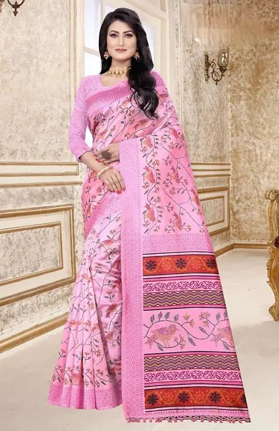 Glamorous Cotton Blend Saree with Blouse piece 