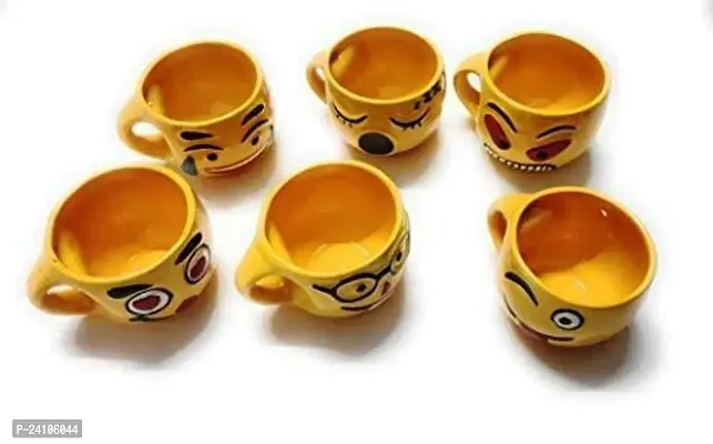 Useful Ceramic Yellow Emoji Smiley Coffee Mug Tea Cup Set- 6 Pieces Set-thumb2