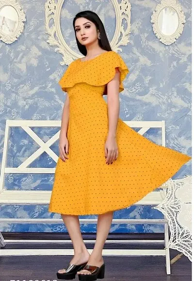 Trendy Crepe Ruffle Printed Dress