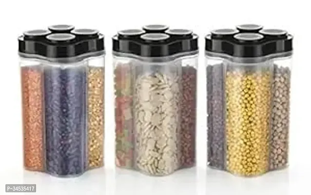 Transparent Plastic Food Storage 4 Section Container Pack Of 3