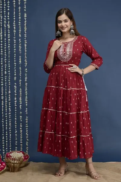 Stylish Rayon Printed Anarkali Kurtis