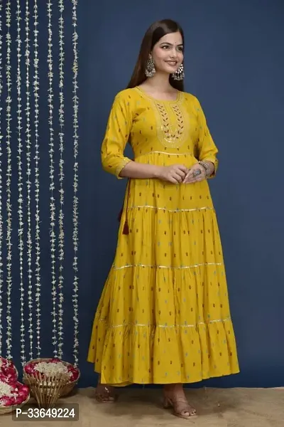 Beautiful Cotton Blend Yellow Printed Kurta For Women-thumb0