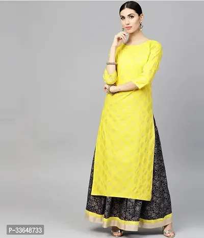 Beautiful Cotton Blend Yellow Woven Design Kurta Pant Set For Women-thumb0