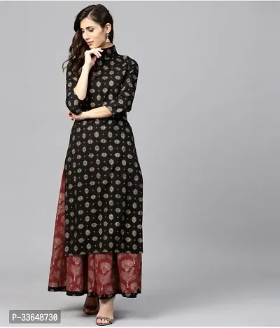 Beautiful Cotton Blend Black Woven Design Kurta Pant Set For Women-thumb0