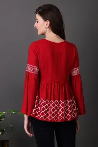 Elegant Red Viscose Rayon Printed Top For Women-thumb1