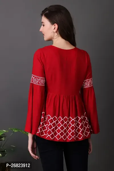 Elegant Red Viscose Rayon Printed Top For Women-thumb2